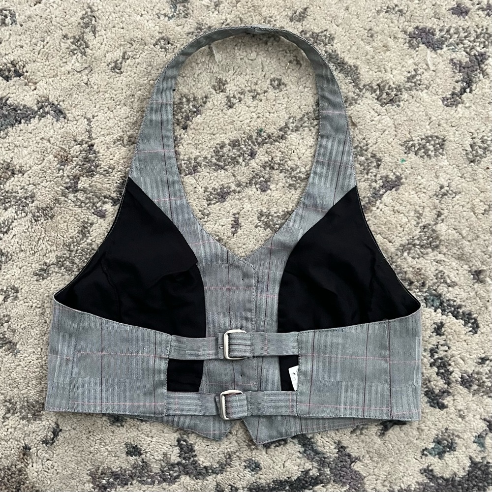 Y2K Plaid Open Back Seductions Halter Vest - Picture 3 of 4